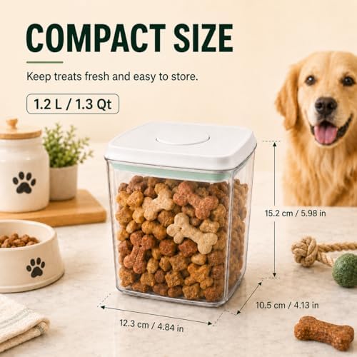 Pet Dog-Cat POP-Treat Airtight jar-Container - 1.3 Qt/1.2 L | Stackable One-Touch Opening | Airtight Dog and Cat Food Storage Container | BPA-Free