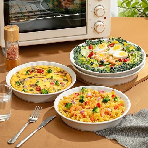 Brew To A Tea BTaT- Ceramic Pie Pan for Baking, 4 Pack, 10.5" & 9.5", Porcelain Ceramic Pie Plate for Salad, Pasta, Fruit and Tart, Freezer, Oven, Microwave and Dishwasher Safe