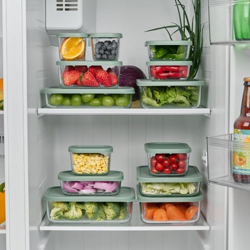 12-Piece Airtight Borosilicate Glass Food Storage Containers with Snap Lids, 25.35oz & 40.57oz Mixed Sizes in Soft Sage by Container Culture by DuraLiving