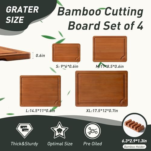 Bamboo Cutting Board Set Non Slip Feet with Holder Over Sink Father Day Dad Parents Papa Stepdad Pappy Poppy Pawpaw Who Want Nothing Everything Future Groom Bride Christmas Happy Birthday Gifts Ideal
