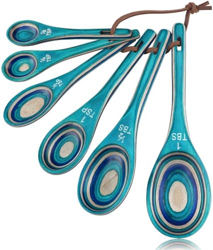 6pcs Pakkawood Measuring Spoons Set, Turquoise Blue