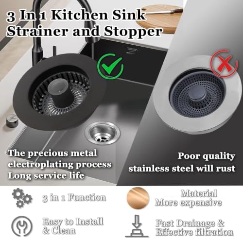 BAOLSLS 3 in 1 Kitchen Sink Stopper, Pop Up Kitchen Sink Drain Strainer