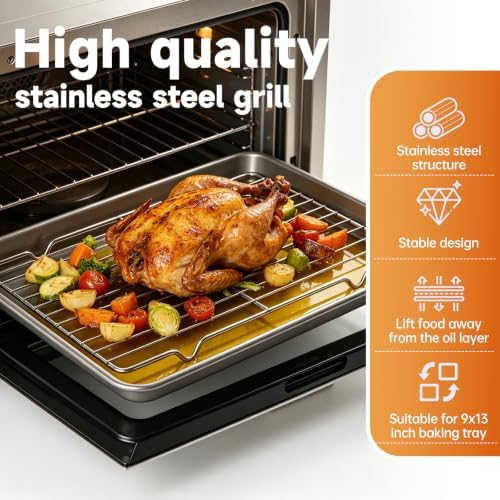 Roasting Rack for 9x13 Inch Pan, Stainless Steel Cooling Racks, 2-Pack