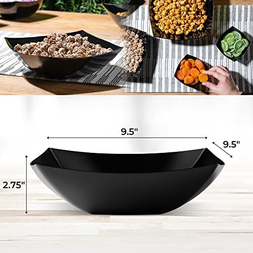 4 Pack Disposable Black Plastic Serving Bowls Square Party Candy Use 64oz