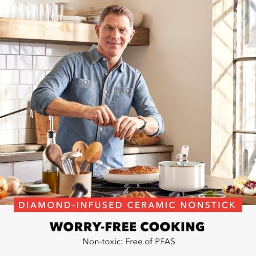 GreenPan x Bobby Flay 6QT Stockpot with Glass Lid, PFAS-Free Diamond Ceramic Nonstick Pot, Induction Suitable, Easy Clean Dishwasher & Oven Safe, Quick Heating, Pasta, Soups, Cream