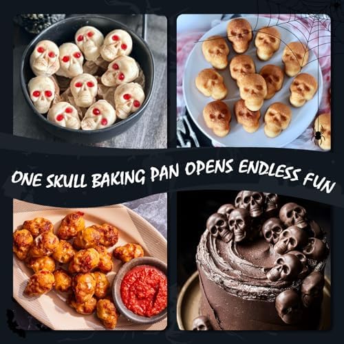 HKNMTT Skull Silicone Molds for Halloween Baking Pizza Cake Pan Small Spooky Head Tray Reusable Food Grade Nonstick Bakeware for Oven Safe Horror Treats 6 Cavity Skeleton Mould