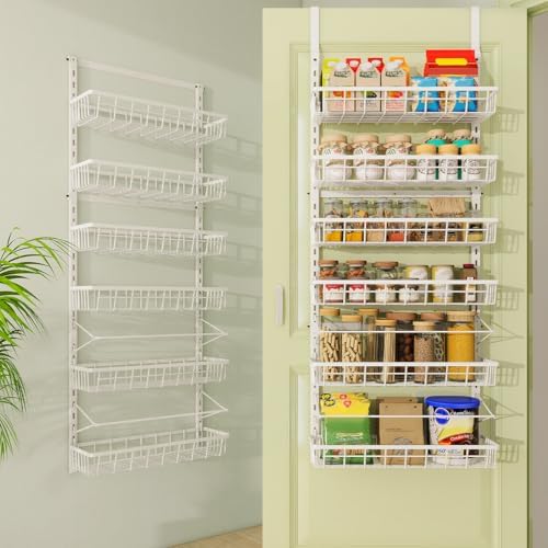 Mefirt Over The Door Pantry Organizer, Wall Mount Spice Rack 6-Tier White