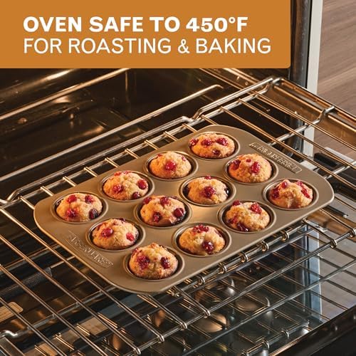 Farberware Nonstick Muffin Pan, 12-Cup Cupcake Pan, Mocha Baking Pan