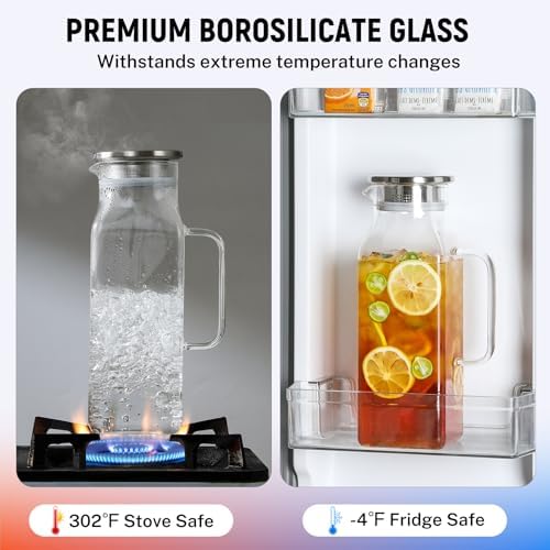 2 Pack 2.2Liters/75 oz Square Glass Pitcher with Lid and Handle for Fridge