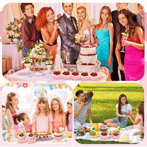 60Pack 5oz Pink Mini Cake Pans with Lids, Spoons and Stickers Baking Cups Aluminum Foil Pans Tins, Individual Dessert Cups Containers for Sales,Party,Picnics