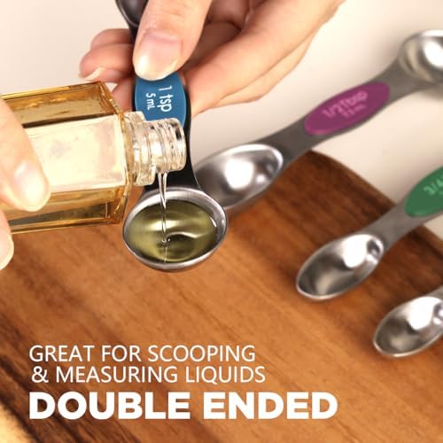 ChefAide Set of 8 Magnetic Measuring Spoons, Stainless Steel, Dual Sided