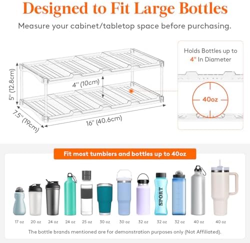 Lifewit Stackable Water Bottle Organizer, Clear Tumbler Holder for Cabinet