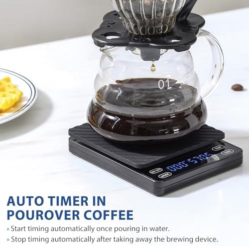 KitchenTour Nano Coffee Scale with Timer 3kg/0.1g, 3 Mode for Espresso Machine and Pour Over, High Precision Pour Over Drip Espresso Scale with Back-Lit LCD Display