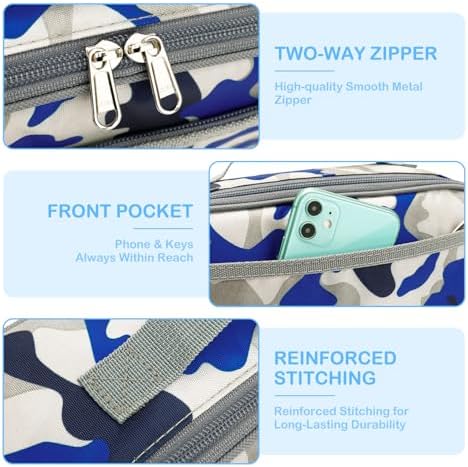 FlowFly Kids Lunch box Insulated Soft Bag Mini Cooler Back to School Thermal Meal Tote Kit for Girls, Boys,Blue Camo
