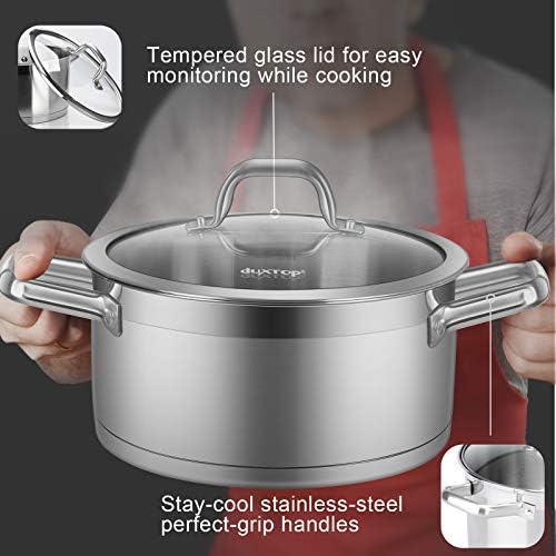 Duxtop Stainless Steel Stock Pot with Lid, 4.2 Qt Induction Cooking Pot