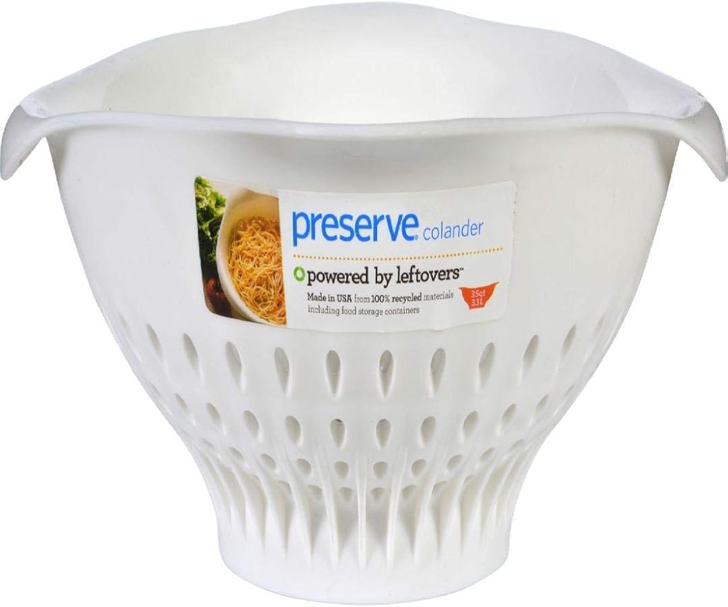 Preserve, White Large Colander Made from Recycled Plastic, 3.5 Quart Capacity, 44110