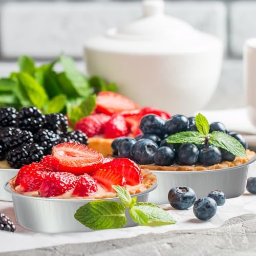 Yinder 120 Pcs 8 oz Mini Pie Tins with Lids, 4 Inch Individual Cake Pans Disposable, Round Small Cake Tins for Bake Sale Baking, Packaging(Silver)