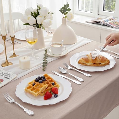 WDF 360 Pieces Silver Plastic Silverware- Disposable Flatware - Heavyweight Plastic Cutlery- Includes 120 Forks, 120 Spoons, 120 Knives for Christmas