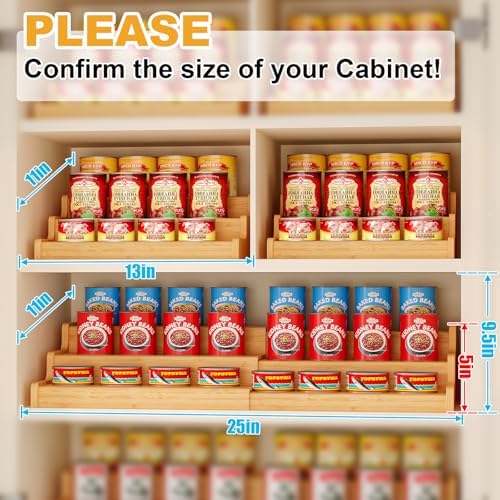 Expandable Bamboo Can Rack Organizer for Pantry, 3-Tier Adjustable Can Storage Holder, Soda Organizer Holds Up to 24 Cans, Canned goods Storage Display for Pantry, Cabinet, Countertop (patent pending)