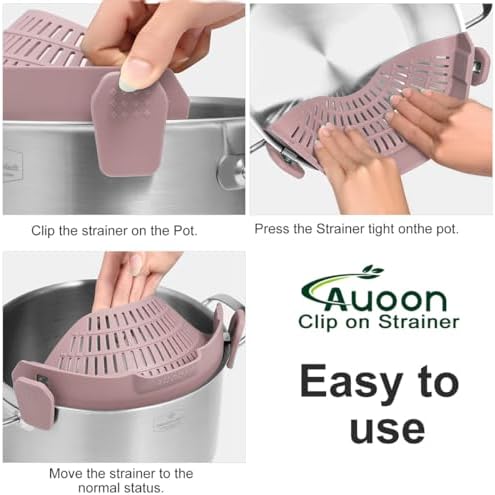 AUOON Pot Strainer Clip on Silicone, Large 10.45 x 4.33 in, Almond Rose