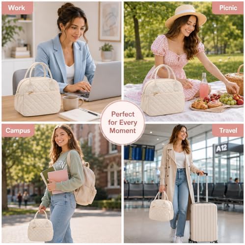 CAMTOP Lunch Box for Women Insulated Lunch Bag Lunchbox Cooler Thermal Leakproof Quilted Reusable Lunch Tote Bag for Work School Travel Picnic