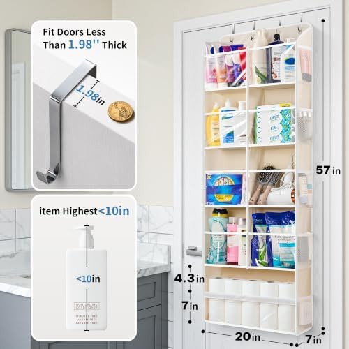 JARLINK Over the Door Organizer, Extra Large Storage for Bedroom, Beige