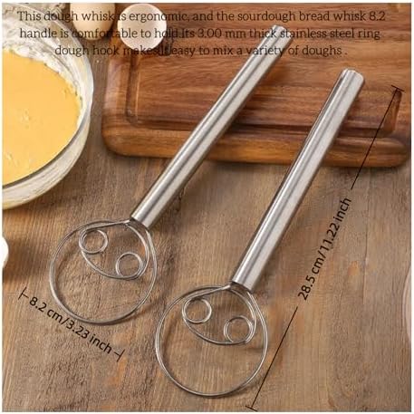 Danish Dough Whisk, 11.2 inch Stainless Steel Dough Hook Dutch Whisk for Bread Sourdough Mixer Hand Kitchen Whisking Mixing Tool