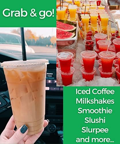 Aatriet 20 oz Clear Plastic Cups with Lids and Straws, Disposable Coffee Cups 25 Sets