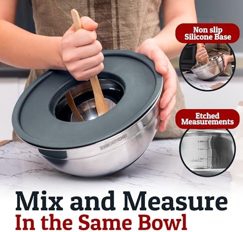 Priority Chef 6Pc Stainless Steel Mixing Bowls with Lids Set, Huge 7 Qrt Size Metal Bowl Set for Kitchen, 3 Graters, Non-Slip Bases & Silicone Utensils Set, Grey