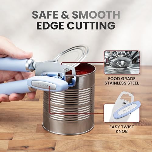 Zulay Kitchen Manual Can Opener Heavy Duty Patented Stainless Steel, Sky