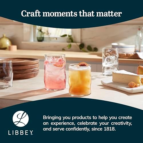 Libbey Lava Tumbler Drinking Glasses, All Purpose, Molten Groove Glasses Set of 8, Tactile, Tall Drinking Glasses for Water, Cocktails