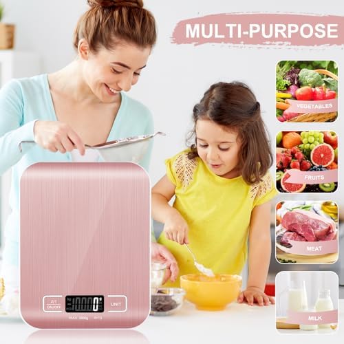 Food Scale, 11lb Kitchen Scale, 0.05oz/1g Weight Grams and Ounces, Pink