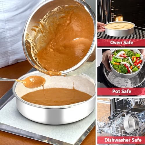 P&P CHEF 8 Inch Round Cake Pan Set of 3, Stainless Steel Baking Cake Pans