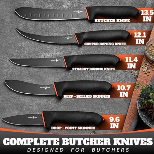 Golden Bird Butcher Knife Set - Non-slip Skinning Knife Set with Roll Bag
