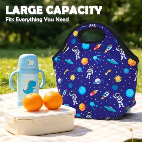 FlowFly Neoprene kids Lunch box Insulated Soft Bag Mini Cooler Thermal Meal Tote Kit for Boys, Girls,Men,Women,School,Work, Office, Astronaut