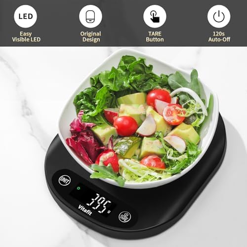 Vitafit 33lb/15kg Digital Food Scale in High Precision 0.1oz/1g, Our Own Kitchen Scale Professional Factory Since 2001, Home and Kitchen Essentials for Cooking and Baking, LED, 3*AAA Batteries, Black