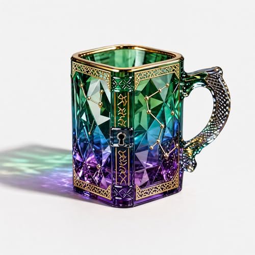 FACE N FACE Zodiac Glass Mug, 8 oz Celestial Constellation Coffee & Tea Cup with Dragon Scale Handle, Green Purple Astrology Mug, Witchy Magic Cup for Halloween Christmas Gift