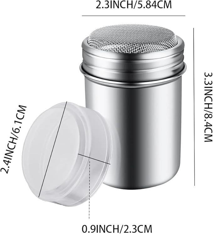 1Pcs Stainless Steel Powder Sugar Shaker Duster with Lid, Fine Mesh Shaker Powder Cans for baking soda Cocoa Cornstarch Coffee Flour ect