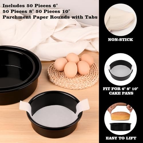 HUAKENER 3 Pack Round Cake Pans, Carbon Steel Pan with Parchment Paper