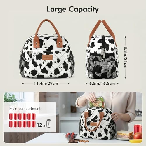 HOMESPON Insulated Lunch Bag for Women Men, Cooler Tote Box, Dairy Cow