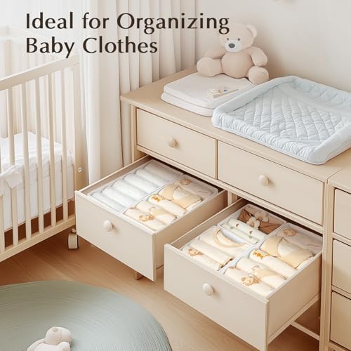 DIMJ Drawer Organizers - Set of 4 Fabric Closet Organizers and Storage, Drawer Dividers for Baby Clothes, Socks, Belt, Tie (White)