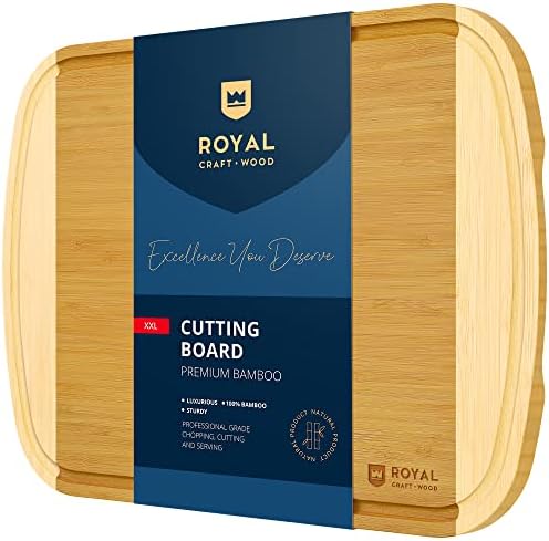 ROYAL CRAFT WOOD Bamboo Cutting Board with Juice Groove - Kitchen Chopping Board for Meat Cheese and Vegetables, Heavy Duty Serving Tray