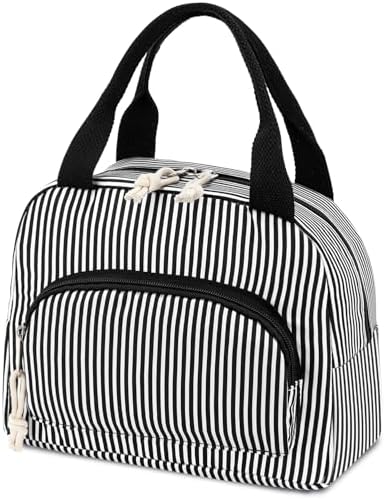 Lunch Bag Women Lunch Box for Women Adult Cute Insulated Lunch Bag Small Cooler Lunch Tote Bags for Work Picnic Travel (Black Stripes)