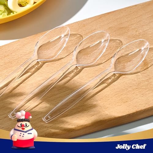 JOLLY CHEF Plastic Teaspoons 300 Count 6.54 Inch Clear Disposable Spoons
