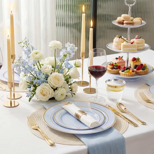 WDF Partyware 175PCS Blue Plates Disposable - Baby Blue Plastic Plates - 25Guests Plastic Dinnerware with Rolled Napkins for Wedding/Birthday/Baby Shower