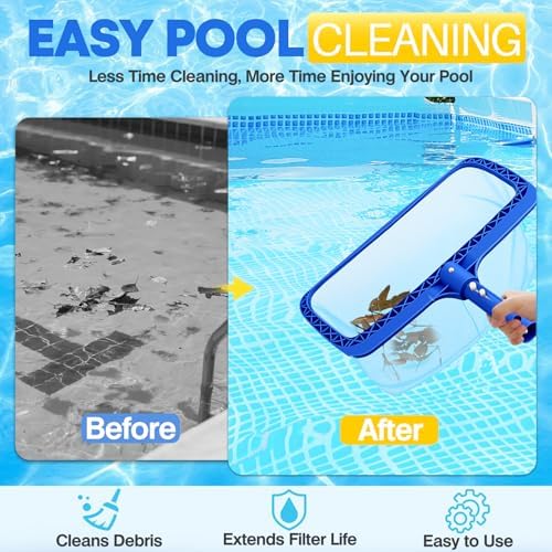 Pool Skimmer Net, Professional Swimming Pool Leaf Skimmer with Heavy Duty Frame, Fine Nylon Flat Mesh for Fast Debris Cleaning, for Above Ground & In-Ground Pools
