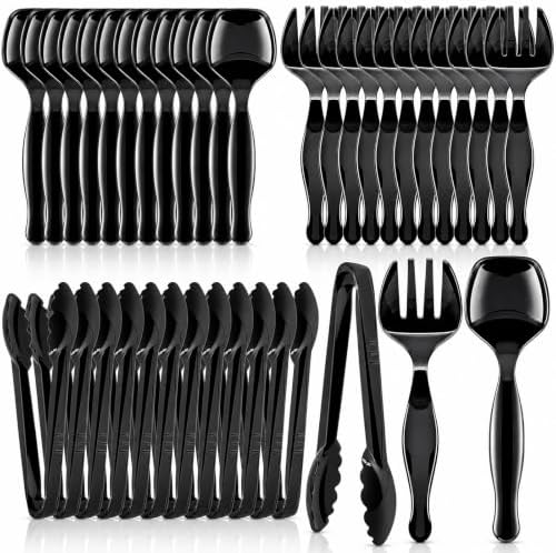 36Pcs Disposable Plastic Serving Utensils Set (Black)