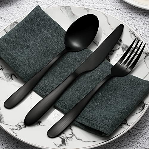 Compralo Matte Black Silverware Set for 8, 40 Pieces Black Flatware Set, Stainless Steel Tableware Cutlery Set Include Fork Spoon Knife, Kitchen Utensil Sets for Home and Restaurant