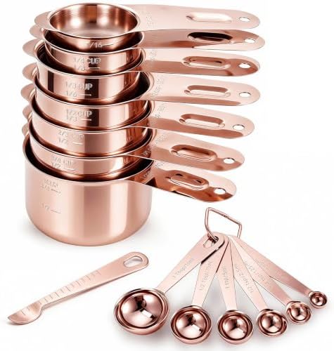 Bopei 14-Piece 18/8 Stainless Steel Measuring Cups and Spoons, Rose Gold