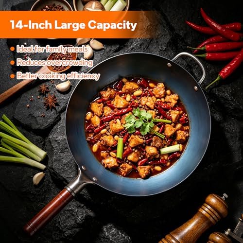 Carbon Steel Wok,14" Round Bottom Wok, Nitrided & Blued